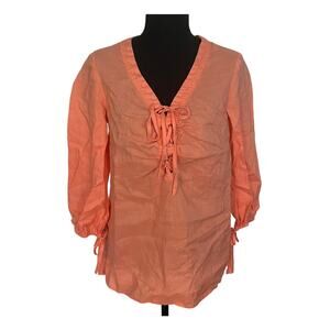 Allison Taylor Women Size M Lace Up 3/4 Sleeve Top W/ Elastic Tie Cuffs Coral